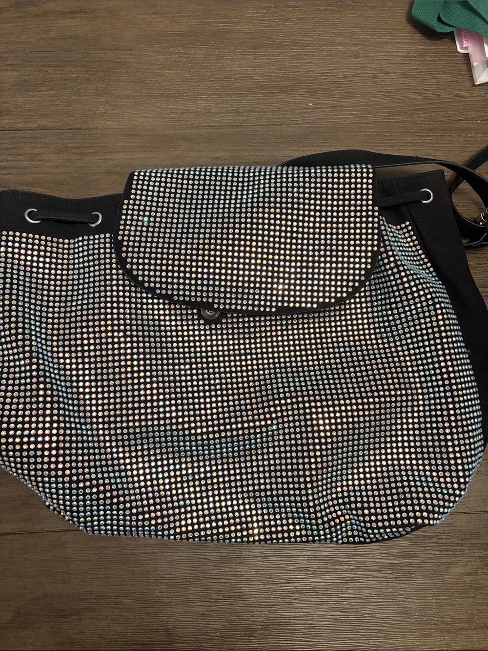 Steve Madden Black Iridescent Rhinestone Backpack